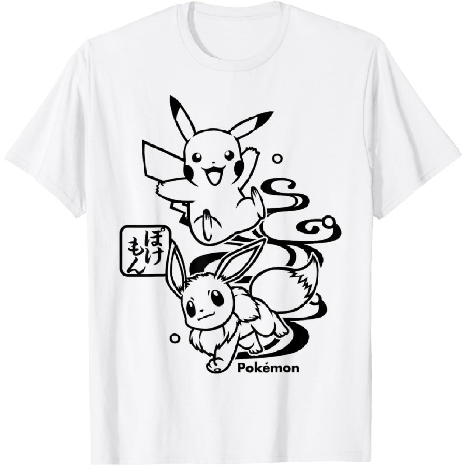 Pokémon - Pikachu And Eeevee Wagara Pattern T-Shirt XXXXXL белый
