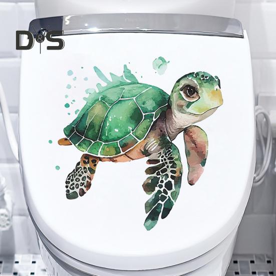 Adesivo de vaso sanitário com desenho de tartaruga marinha, removível, autoadesivo, à prova d'água, pvc, sala de estar, banheiro, arte de parede, animal, tampa de vaso sanitário, decalque de decoração