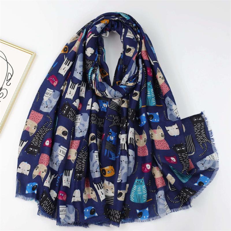 

New Viscose Scarves Women Lovely Cute Cartoon Coloful Dachsund Cat Pattern Shawls And Wraps Pashmina Stole Bufandas Muslim Sjaal