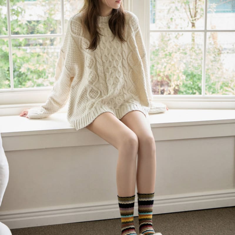 Biarritz Socks Misa Striped Crochet Knit Socks 2 Colors