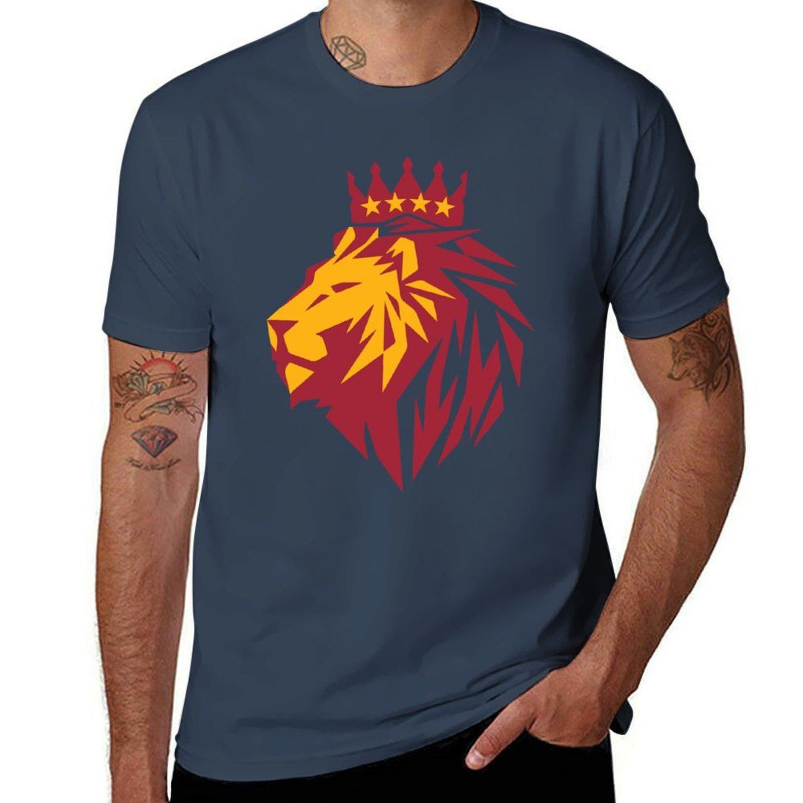 Asian Red Lion Stars Tshirt Everyday Wear Basic Short Sleeve Top S