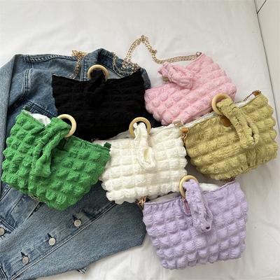 Small Fresh Bubble Bag 2025 Summer New Soft Checkered Armpit Bag Popular Fashion Simple Solid Color Handbag