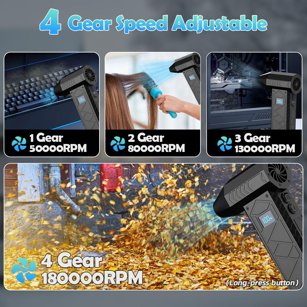 Compressed Air Duster 10000mAh 180000RPM Electric Air Duster with Display Screen Light 4 Gear Adjustable Cordless Turbo Blower