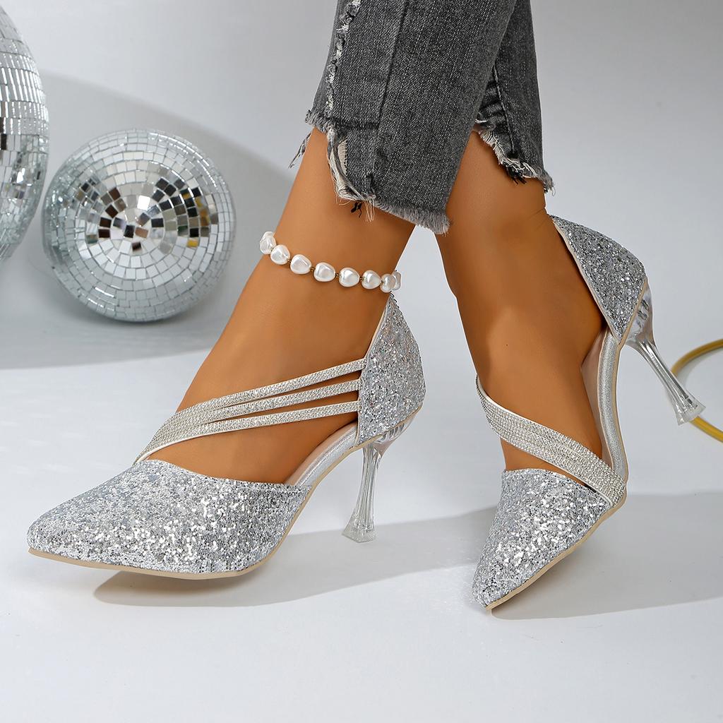 Móda 2025 Dámské sandály Lesklé křišťálové Svatba Svatba Boty Jednoduché Elegantní Dámské boty Dámské Sexy Špičaté Vysoké podpatky Boty Dámy