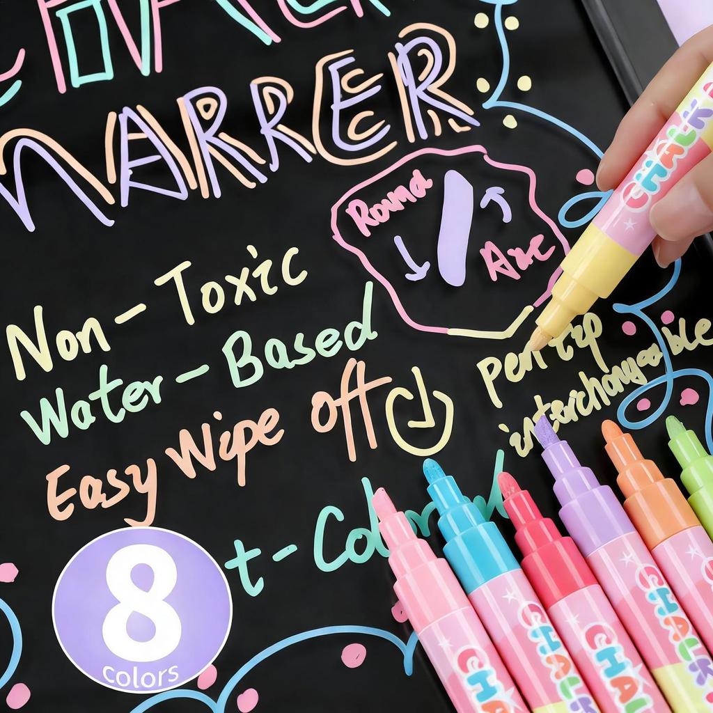 8 Colors Liquid Erasable Chalk Markers Pens  Washable Wet Erase Neon Art Makers for Blackboard Chalkboard Signs Glass Window