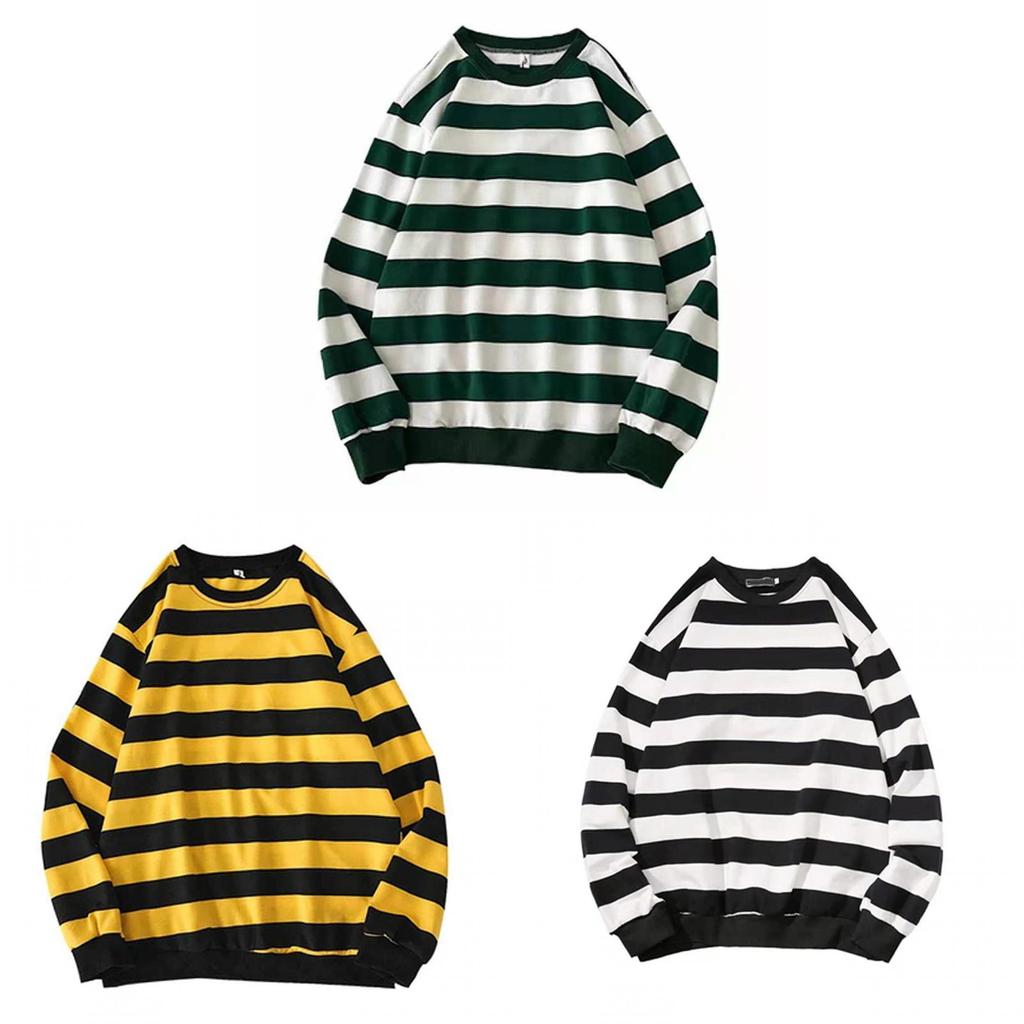 Stribet crewneck sweatshirt til mænd i polyesterstof til efterårets udendørsstil