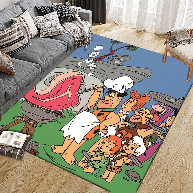 The Flintstones2 Flannel Pattern Square Carpet,Area Rug,Carpet Rug for Living Room Bedroom Sofa Playroom Decor,Non-slip Floor Mat