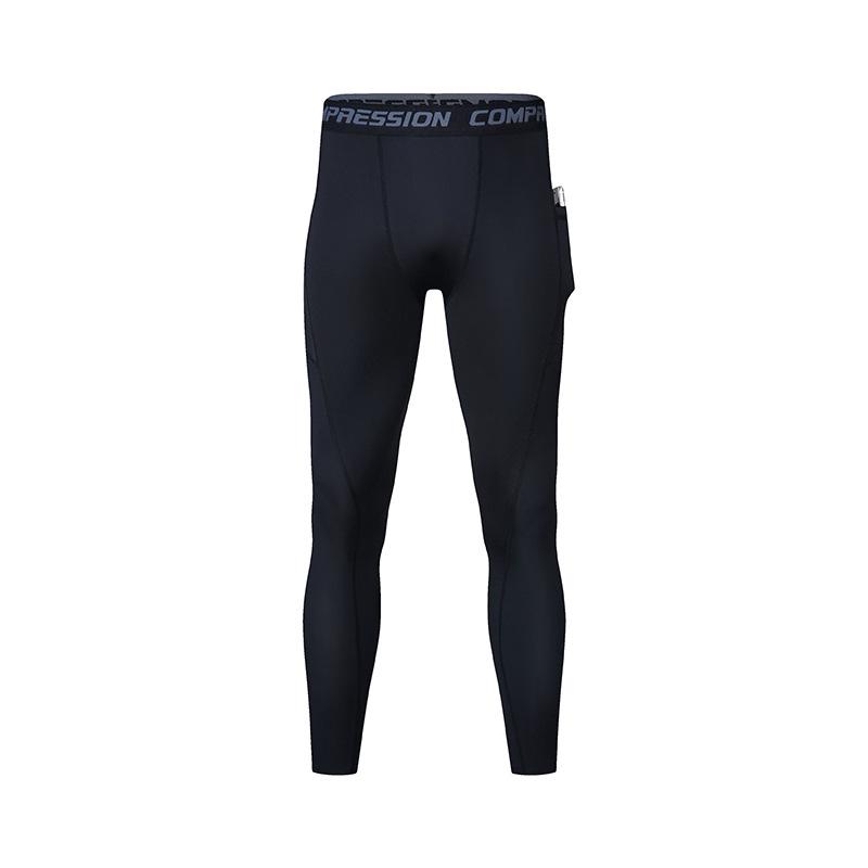 Men's High-Elastic Fitness Leggings - Patch Pocket, Compression, Breathable, Quick-Drying, Ideal for Autumn/Winter Running & Basketball.