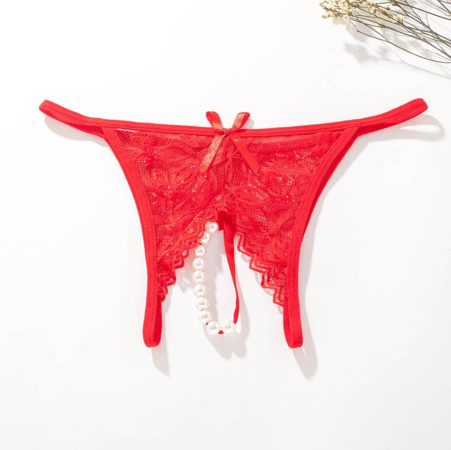 Pearl Massage G-String Panties Sexy Women Underwear Crotch Lace Thong Temptation Lingerie Brief Elegant Underwear #1354