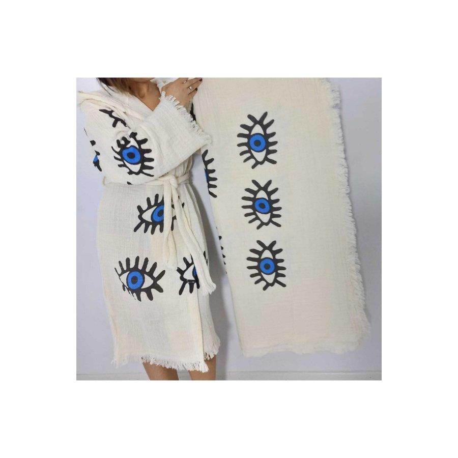 Women's 2 Piece Set Cotton Muslin Multipurpose Kimono and Muslin Peshtemal Multi-Purpose Fine Woven Towel / Pareo / Shawl