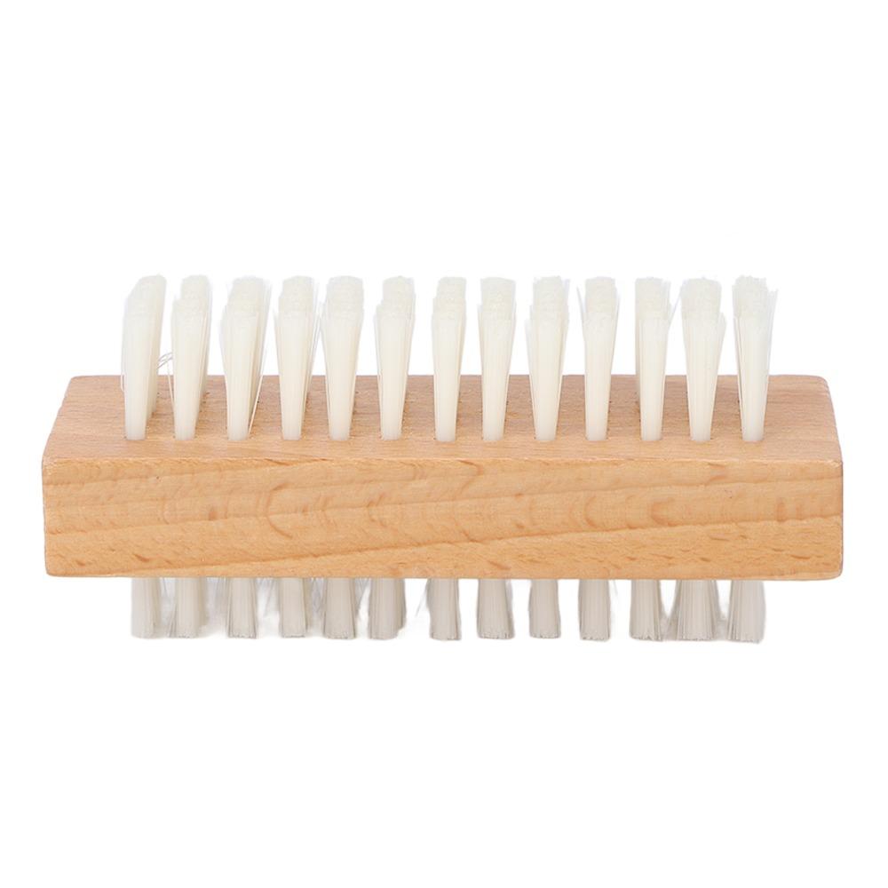 Wooden Handle Double Sided Nail Brush Nylon Bristles Cuticle Cleaning Brush Manicure Pedicure Care