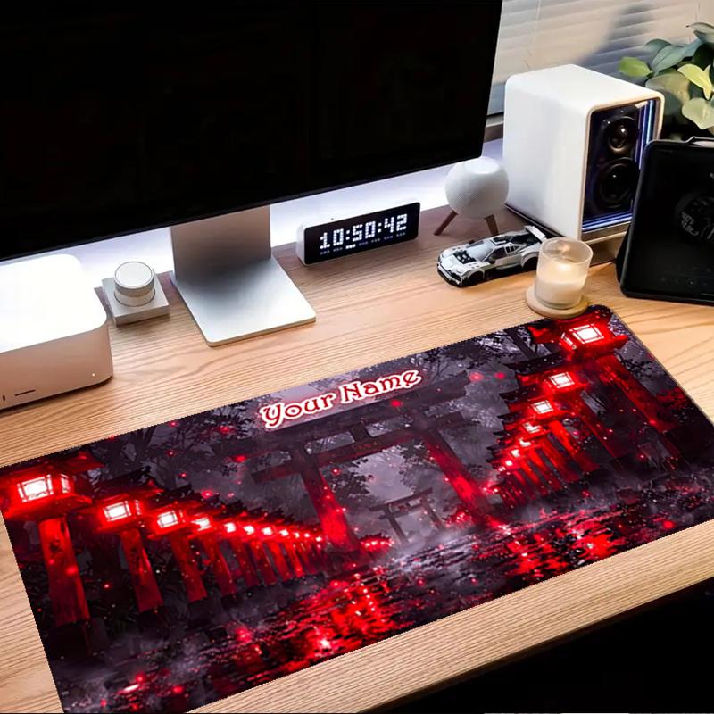 1PC Custom Name Japanese Lanterns Rain Mouse Pad, Keyboard and Mouse Desk Pad, for Computer Notebook Birthday Gift For Any Room Or Office