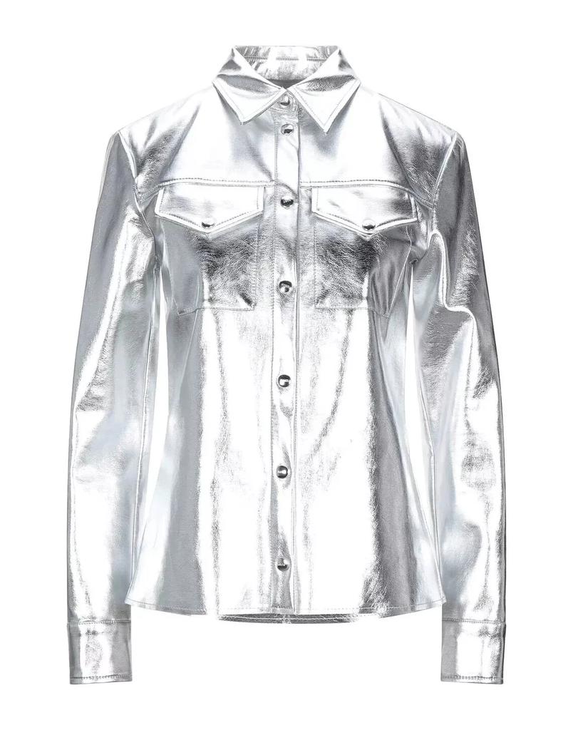 Women's Shirt Silver Genuine Lambskin Leather Handmade Stylish Casual Formal Wear