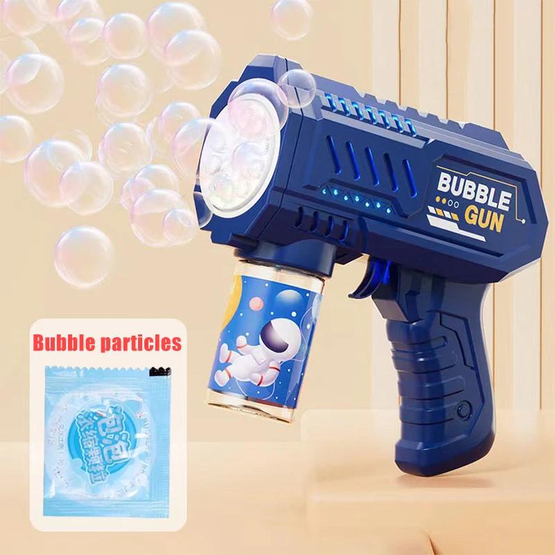 Non-Toxic 6-Hole Dinosaur Bubble Machine Electric Bubble Gun With Light Fully Automatic Bubble Gun Automatic Soap Blower Outdoor Game Toy