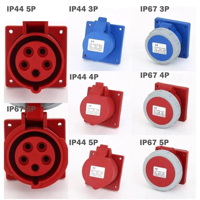 16/32A Industrial Plug and Socket 3P/4P/5Pin Electrical Connector IP67 Wall Mounted Socket Male&Female Plug