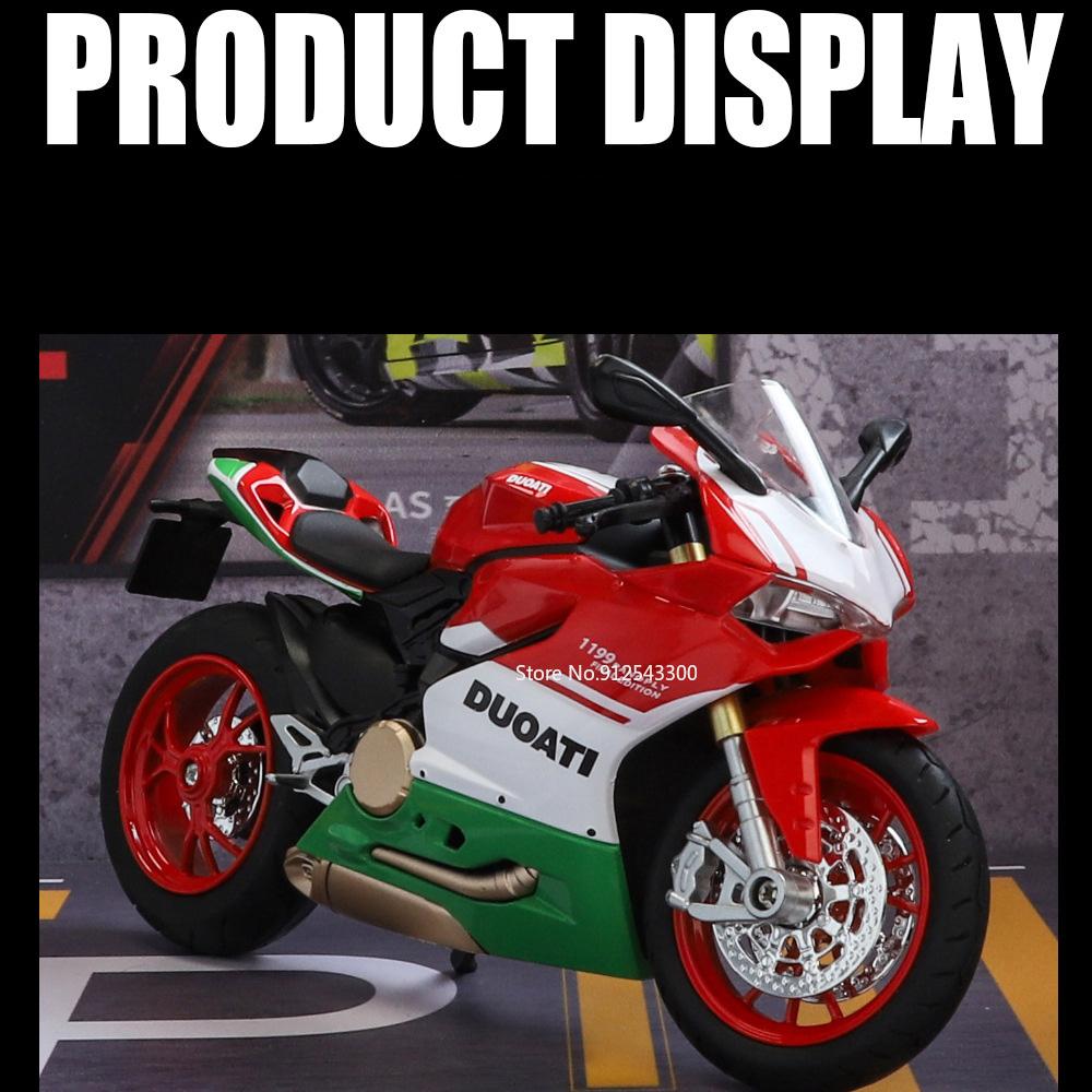 1:12 1199 V4S Racing Motorcycle Model Car Toy Alloy Body Shock Absorption Sound Light Motorbike Wheel Steering Models for Boys