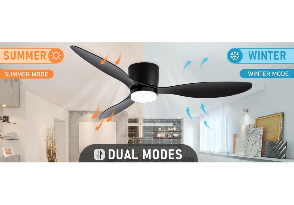 Nordischer Niedrigprofil-Deckenventilator mit Licht für Wohnzimmer oder Restaurant
