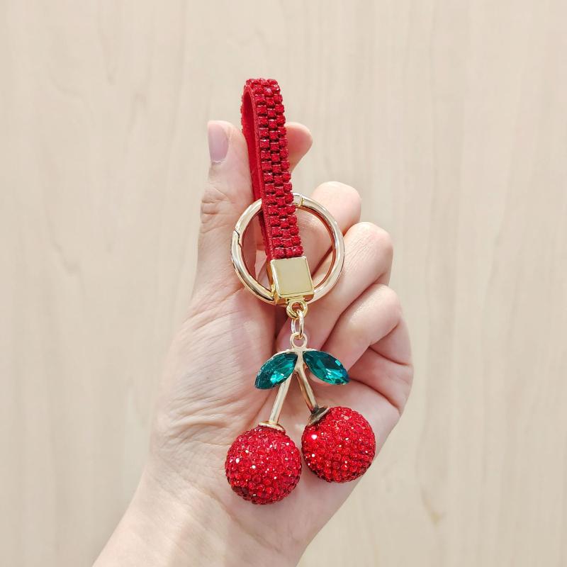

Creative Alloy Diamond Inlaid Red Cherry Keychain Simulation Fruit Keychain Exquisite Bag Decoration Accessories Gifts