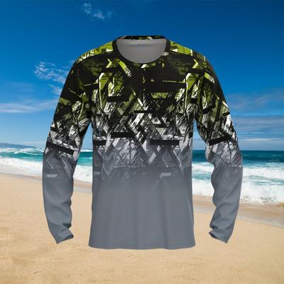 Camiseta de Manga Larga con Estampado Geométrico para Hombre, Protección Solar, Secado Rápido, Cuello Redondo, Protección Solar, Pesca, Exterior, Top Holgado