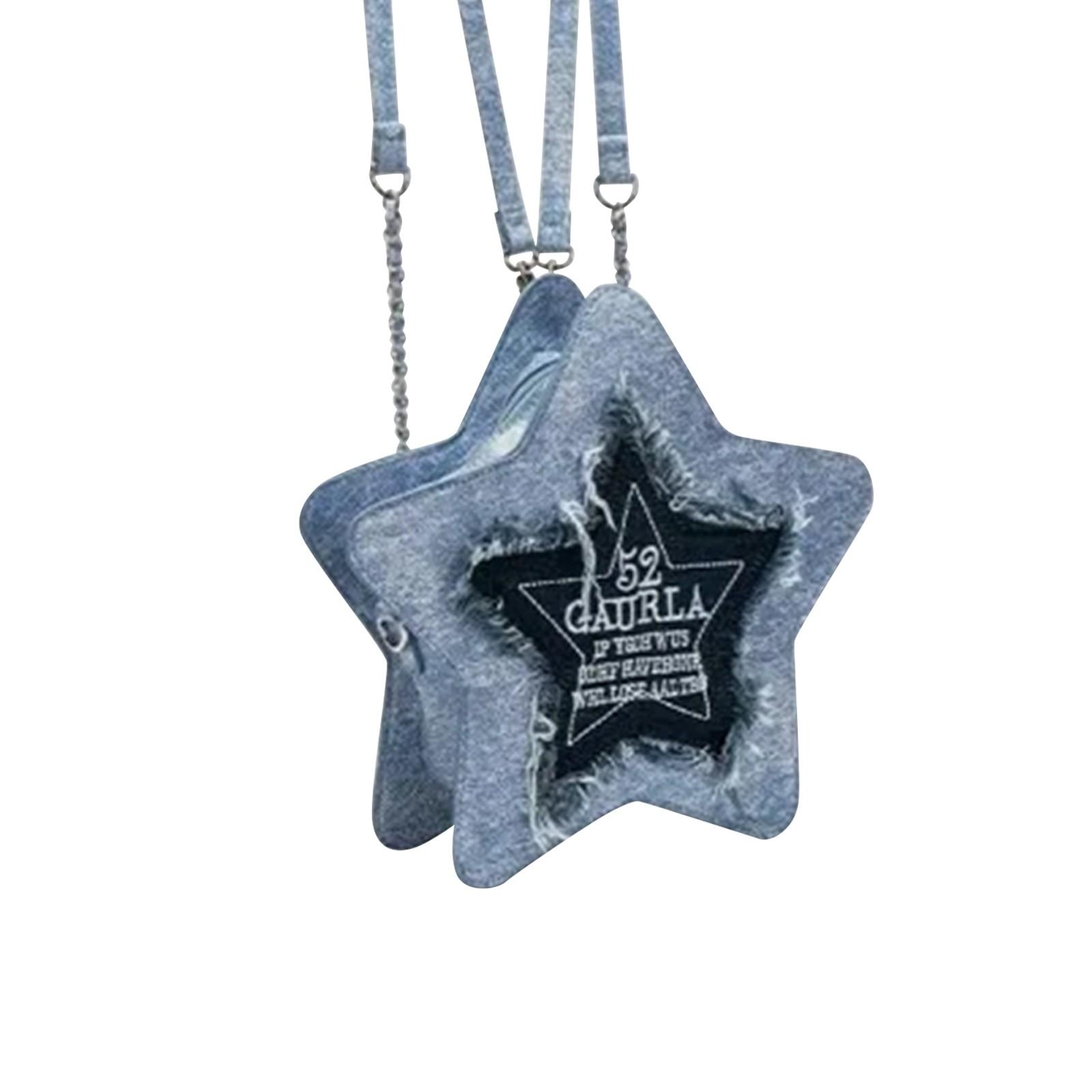 

Рюкзак с пятиконечной звездой из денима синего цвета, вышитыми буквами, кисточкой, сумка через плечо синий