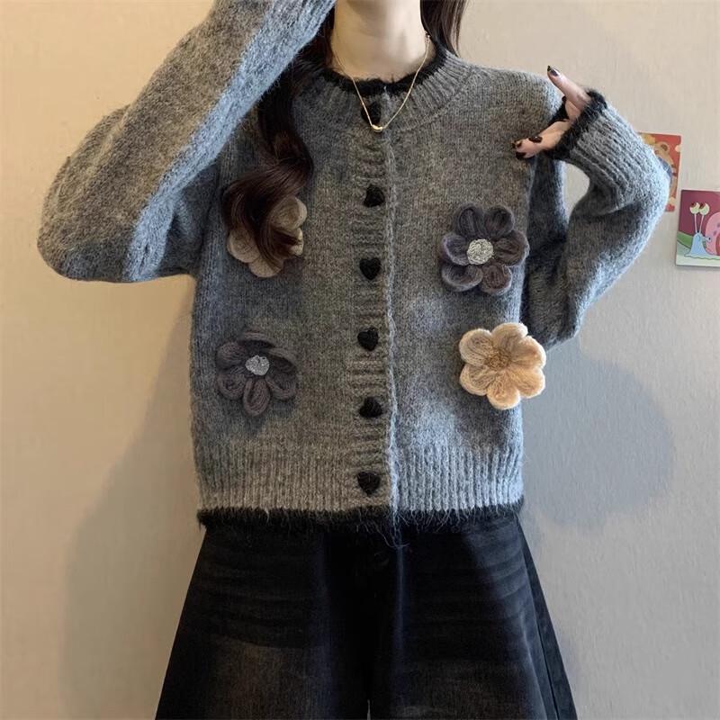 Lanzhi Women's Floral Knit Cardigan Sweater