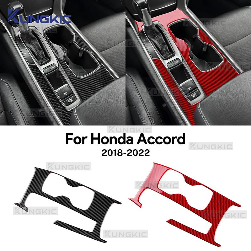 Real Soft Carbon Fiber For Honda Accord 10th Gen 2018     LHD Car Gear Shift Panel Sticker Interior Accessories