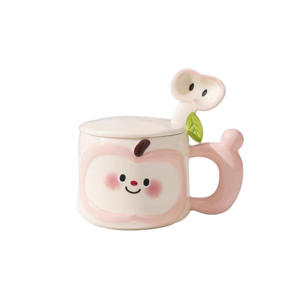 Creative Cute Apple Water Cup High Value Ceramic Mug with Lid Spoon Practical Souvenir Gift Box