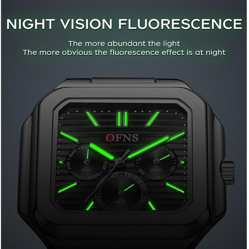 Men's Multifunction Watch Square Dial Classic Fashion Style Luminous Waterproof Steel/Silicone Strap Quartz Wristwatch Male
