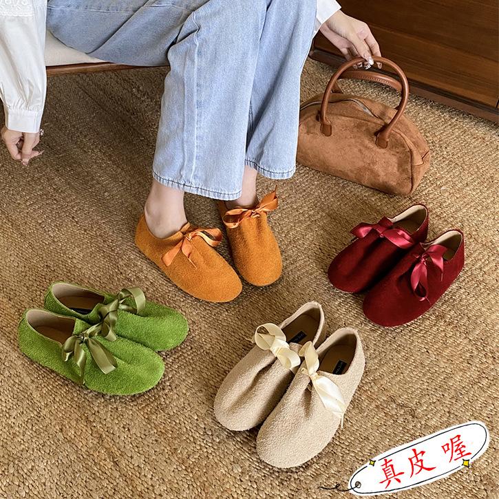 Leather soft-soled French retro shallow mouth flat-soled single shoes women's 2025 gentle evening wind Mary Jane women's shoes Doudou shoes tide