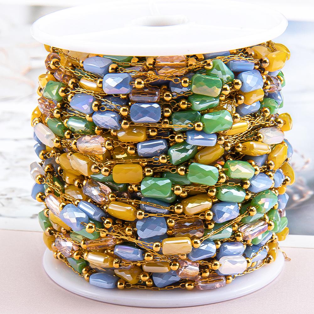 

No Fade 2Meters 1Meter Stainless Steel Crystal Natural Stone Beads Chains for Necklace Bracelet Jewelry Making DIY High Quality 1meter