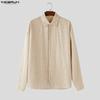 INCERUN Oversized Men Lapel Neck Long Sleeve Buttons Double Layers Casual Plaid Shirts