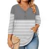 Womens 3/4 Length Sleeve Tops Plus Size Button Down V Neck Shirts Blouses Casual Printing Loose