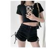 Drawstring Denim Shorts Women's Summer Design Sense High Waist Stretch Slimming Tight Wide Legs