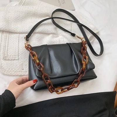 Luxury Acrylic Chain Crossbody Bag for Women  New Designer PU Leather Phone Bag Purse
