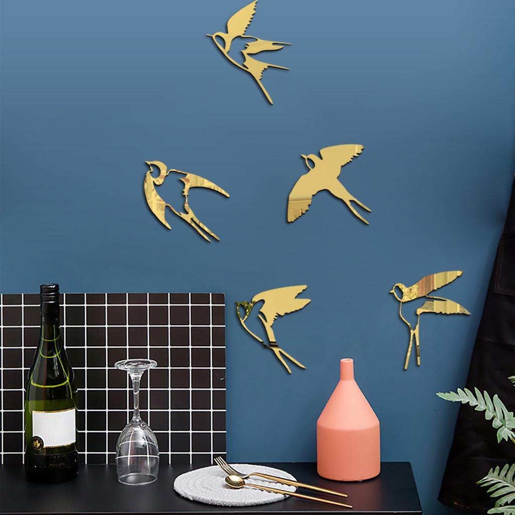 Acrylic Mirror Bird Wall Stickers Self Adhesive Mirror Wall Decor Removable for Living Room Bedroom Bathroom Decoration