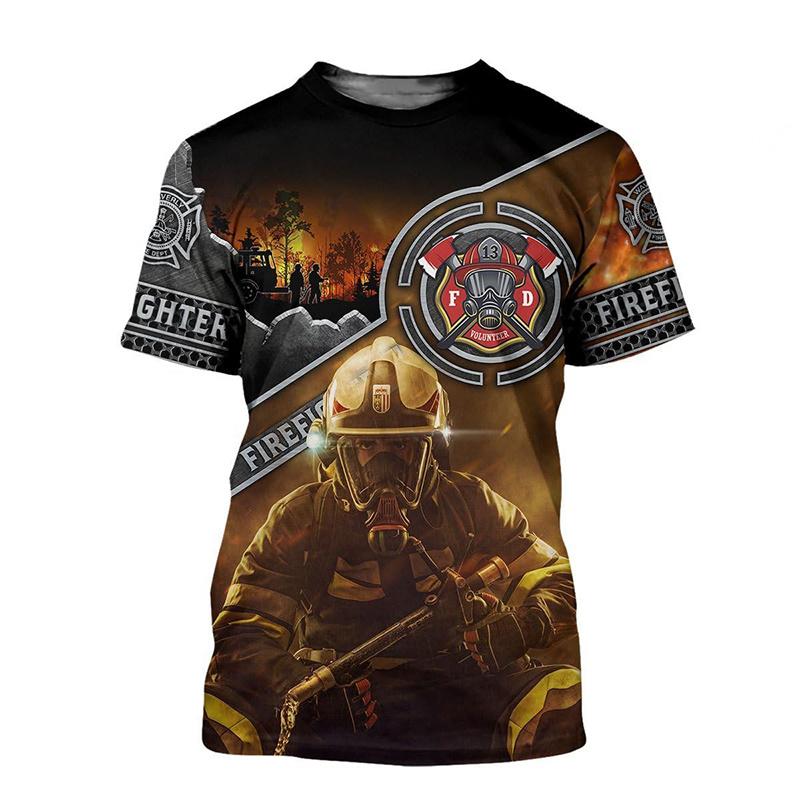 Sommer 3D Feuerwehrwehrmann Aufdruck T-Shirt Kinder Mode Streetwear Kurze Ärmel Harajuku Kleidung Fitnessstudio T-Shirts Für Männer T-Shirts