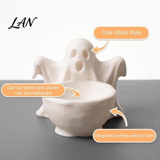 Funny Holiday Party Decorations 3D Printed Ghost Storage Ornament, Cute Candy Bowl, Halloween Desktop DIY Hand Painted Crafts Jewelry Holder, Creative