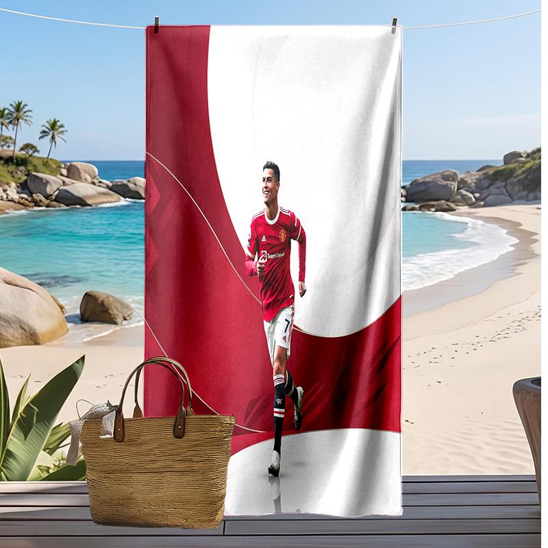 Cristiano Ronaldo Aufdruck Strandtuch Schnelltrocknend Super Saugfähig Weiches Badetuch zum Schwimmen Strand Reisen Fan Souvenir Geschenk