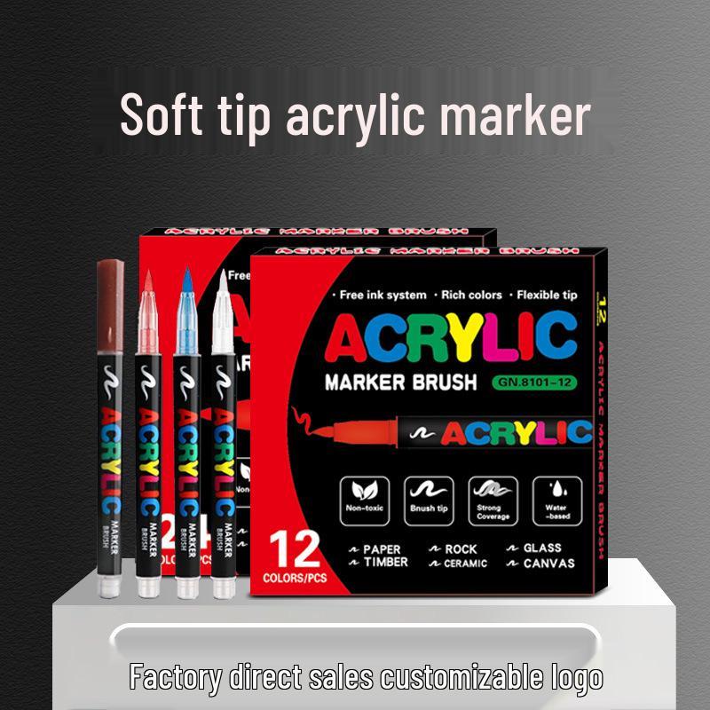 8101 Akrylové popisovače s měkkým hrotem - 12/24 barev pro studentské umění, DIY a graffiti projekty