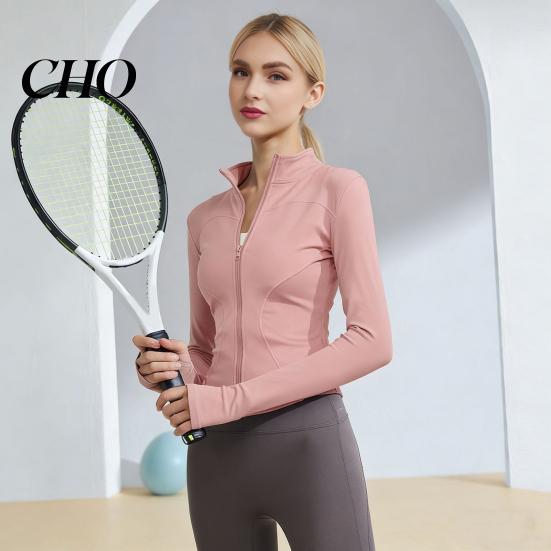 Stand-up Collar Jacket Women Long Sleeve Workout Tops Quick Dry Full Zip Crop Yoga Athletic Slim Sweat-wicking Wear Fit Shirts Sportwear with