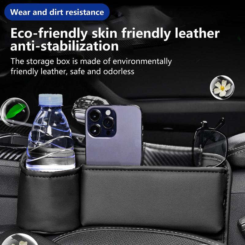 Cutie de depozitare pentru crăpături pentru scaune de mașină, umplere automată a fantelor pentru scaune, organizator multifuncțional, organizator de consolă din piele, cu suport pentru pahare, mașină