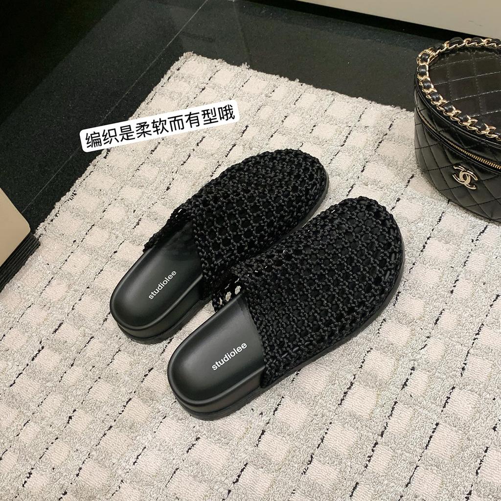 Sheepskin Grape Mother Bag Head Slippers Women's Summer Breathable Hollow Mesh Lazy Half Drag One Pedal Thick-soled Cool Slippers