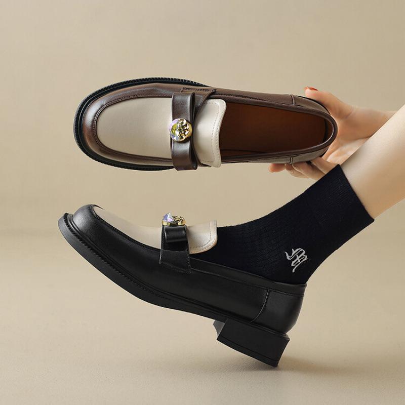 New comfortable women's loafers size women's shoes casual light mouth low heel solid color rubber round head flat sole single shoe