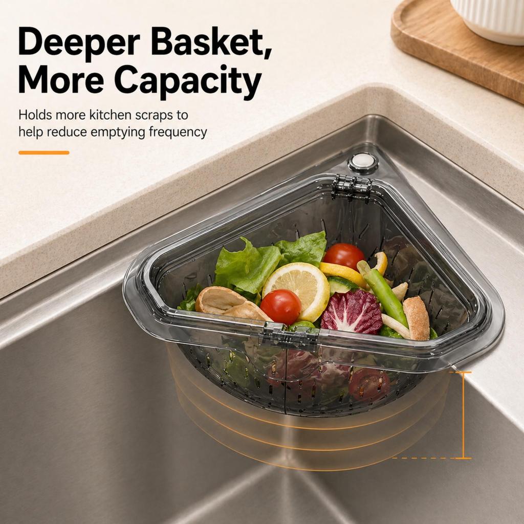 Magnetic Triangle Sink Strainer, Food Grade Corner Sink Strainer for Kitchen, Food Waste Catcher Basket for Sinks