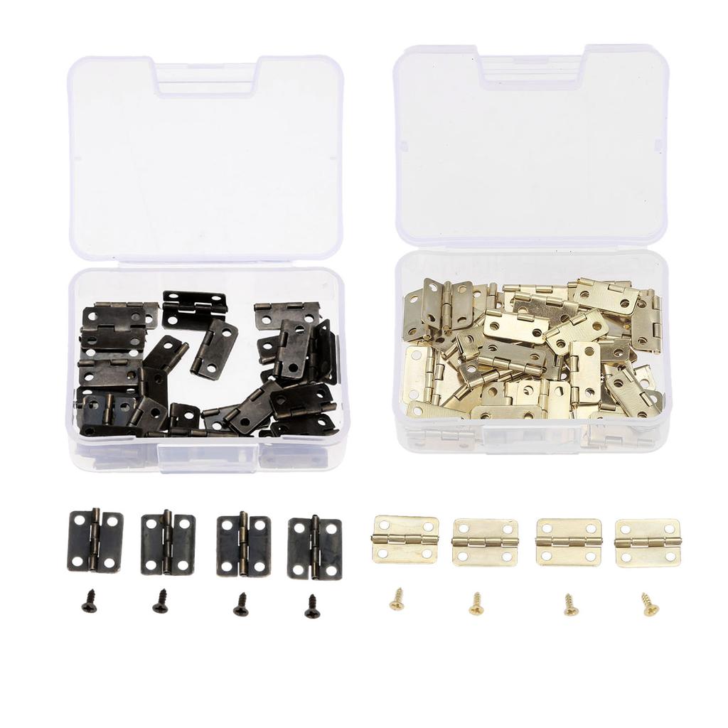 DRELD 60Pcs 16*13mm Cabinet Door Furniture Hinge Jewelry Wood Boxes Decorative Hinge Furniture Fittings +Screws +Storage Box