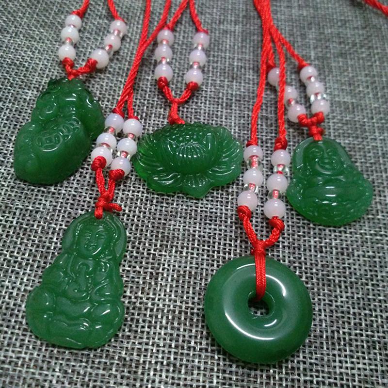 Colier cu pandantiv budist de jad alb țesut manual Lotus Guanyin Buddha Long Life Lock pandantiv colier norocos