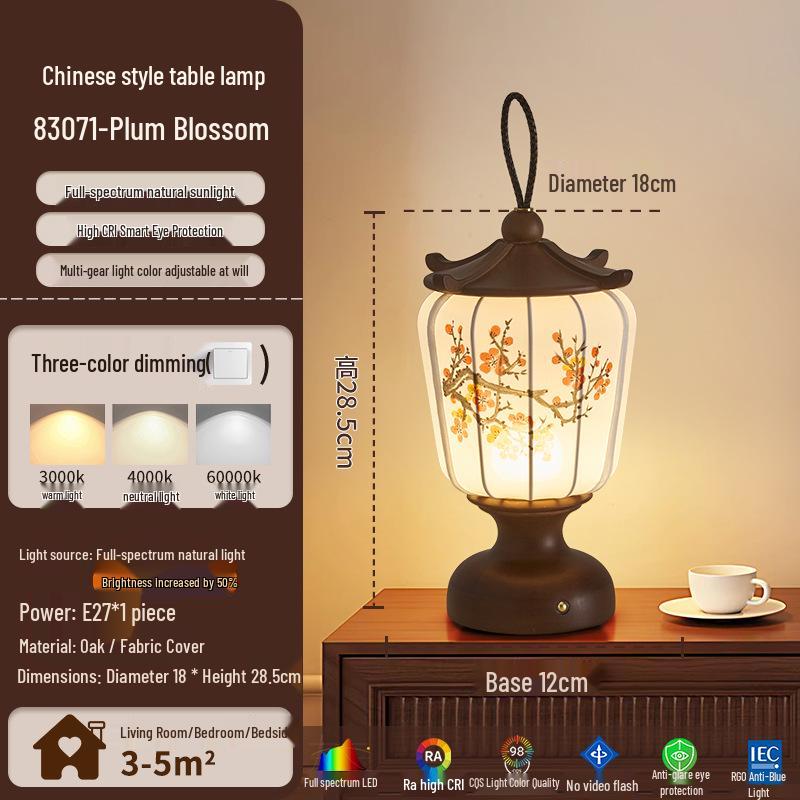 Song s Aesthetic Bedside Lamp: Hand-Painted Fabric, Retro Chinese Style, Solid Wood, Rechargeable Desk Lamp for Home Decor.