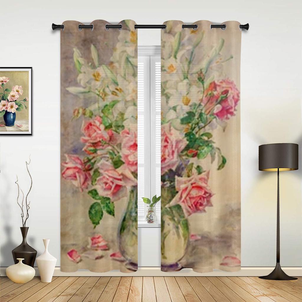 Blumenstrauß aus Rosen Fenstervorhänge für Wohnzimmer Schlafzimmer Luxus moderne Küchenvorhänge Stoffvorhänge
