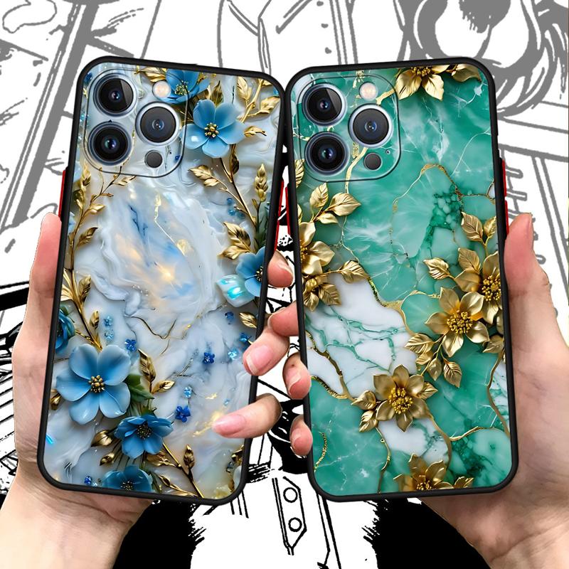 Funda Phone Case for iPhone 15 Pro Max 14 Plus 12 13 11 Pro Max SE 7 8 14 Pro XR XS X 15Pro 12 Mini Flower Marble