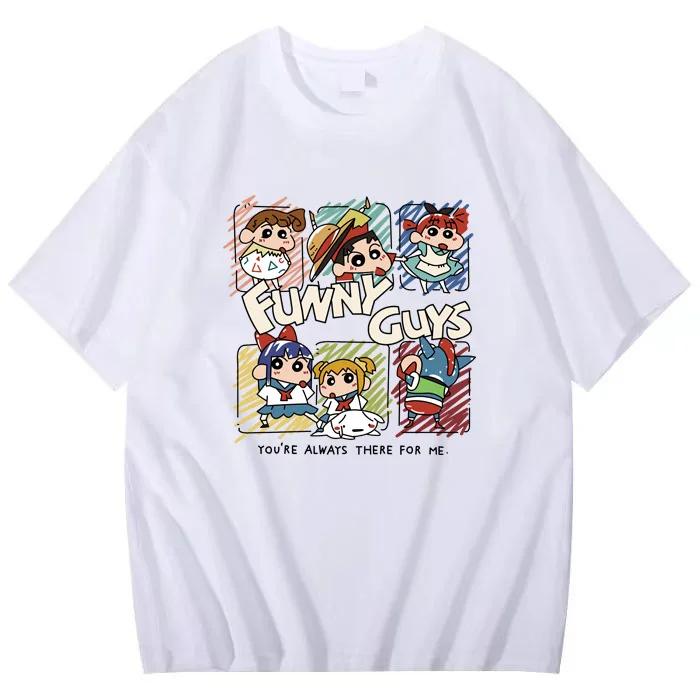 2026 Summer Comic Form Crayon Shinchan Image 100 Cotton Printed Oversize Casual Tshirt Adult Children Parentchild Top Y2k